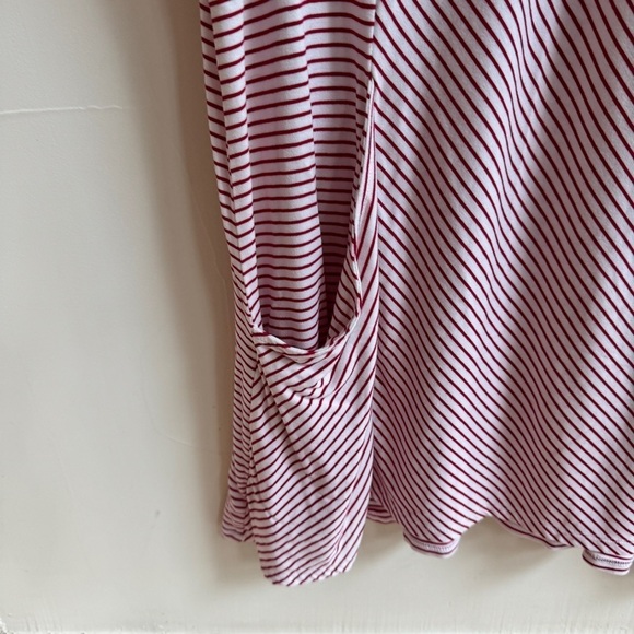 Chicos Red Asymmetrical Stripe 3/4 Sleeve Pockets Tunic Womens Size 12 Top - Picture 8 of 15